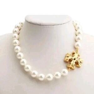 Tory Burch Elegant Gold and White Pearl Necklace